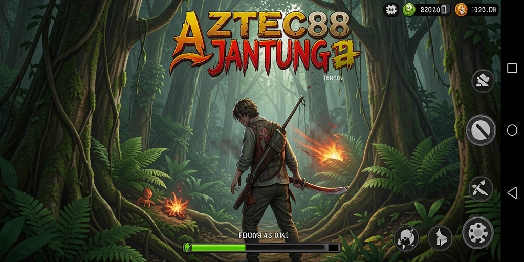 Screenshot gameplay AZTEC88 yang menampilkan suasana mencekam di hutan.