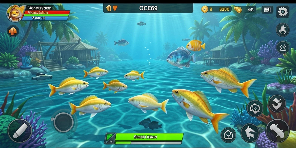 Tampilan gameplay OCE69 yang menampilkan aksi menembak ikan dengan grafis menawan.