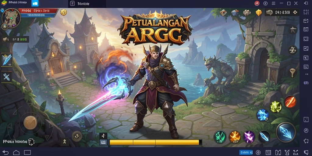 Screenshot gameplay seru dari PP444 yang memperlihatkan pertempuran di dunia fantasi.